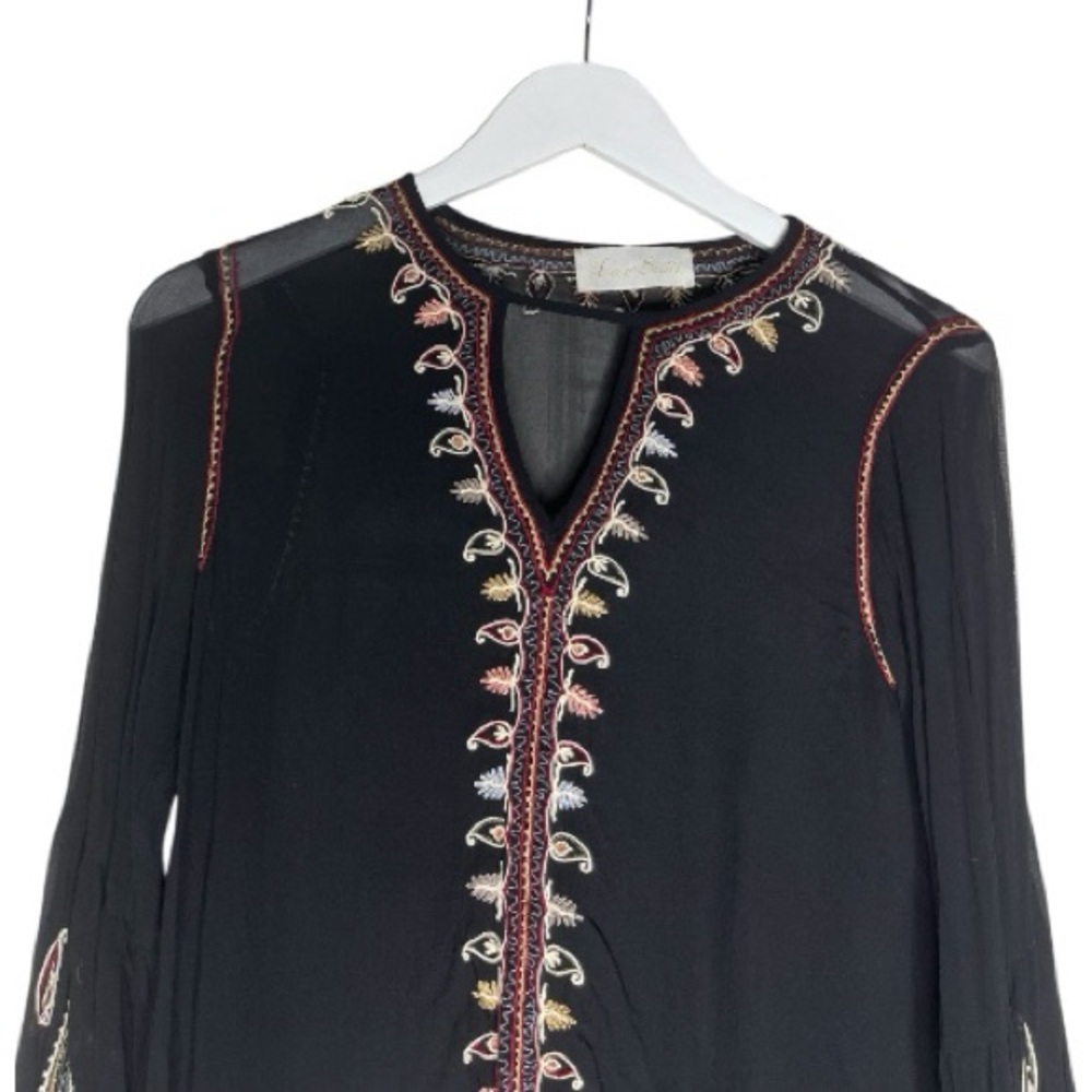 LOVE SAM ANTHROPOLOGIE Semi Sheer Paisley Boho V Cut Peasant Blouse Black Small - Picture 8 of 13
